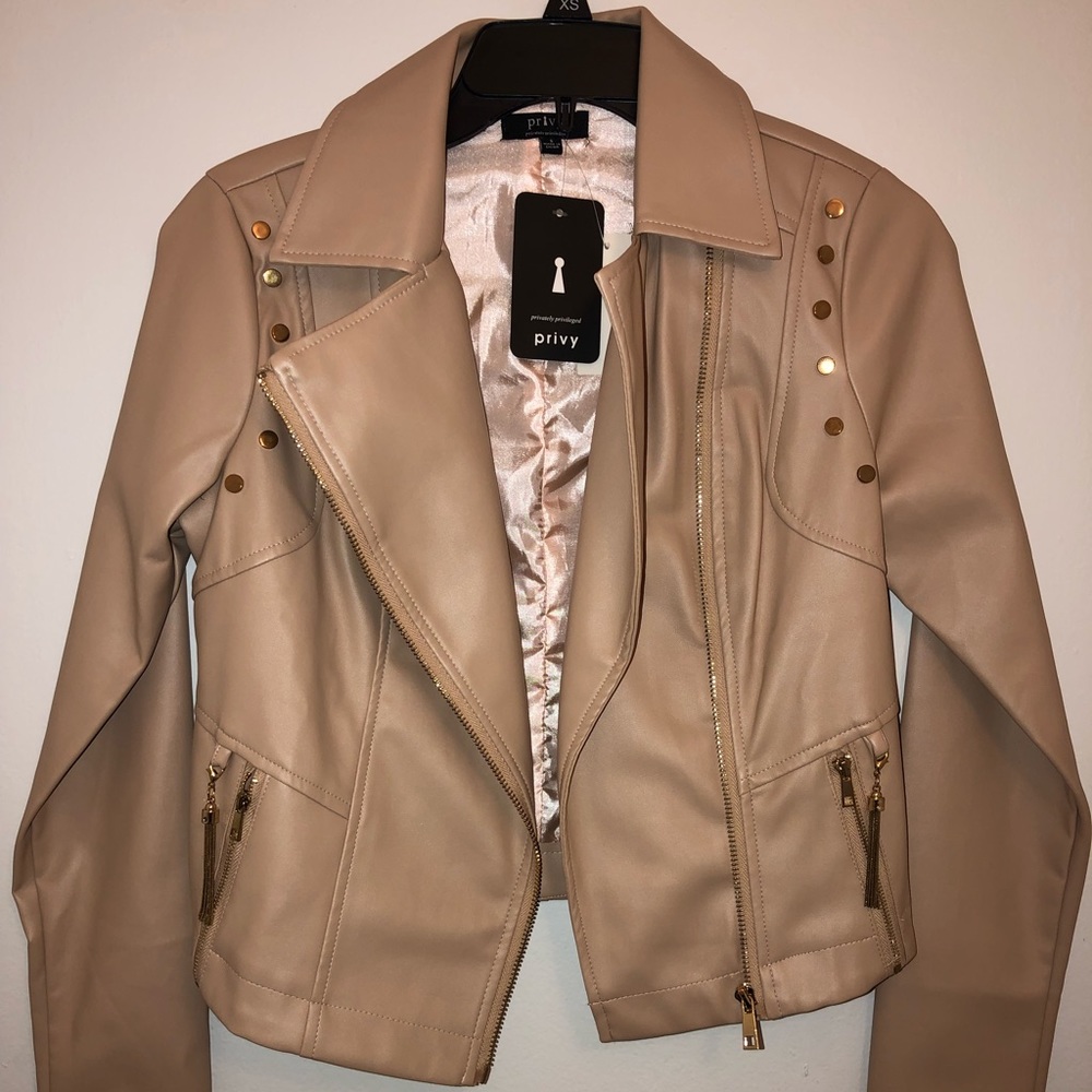 Blush / nude cropped faux leather jacket - NWT